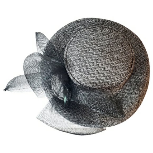 Susanna Designer Herringbone High Brim Hat Scurtural Netting Flower Feathers OS main image 6